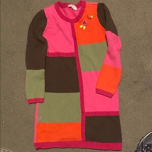 Vintage Hanna Andersson Pink and Brown Patchwork Sweater Dress